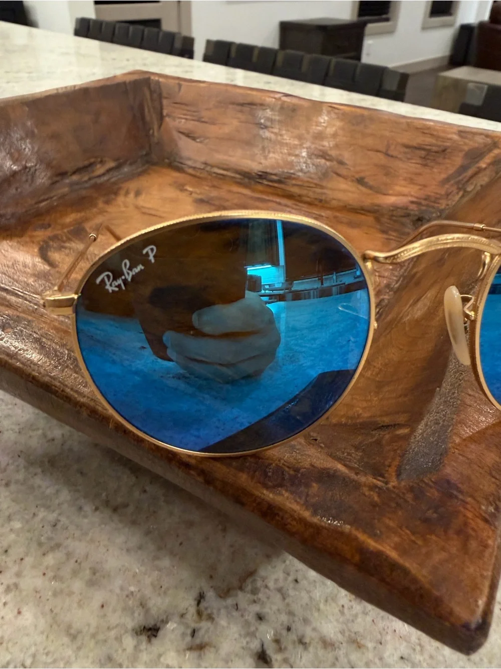 Polarized Ray-Ban Gold Frame Sunglasses with Blue Lenses